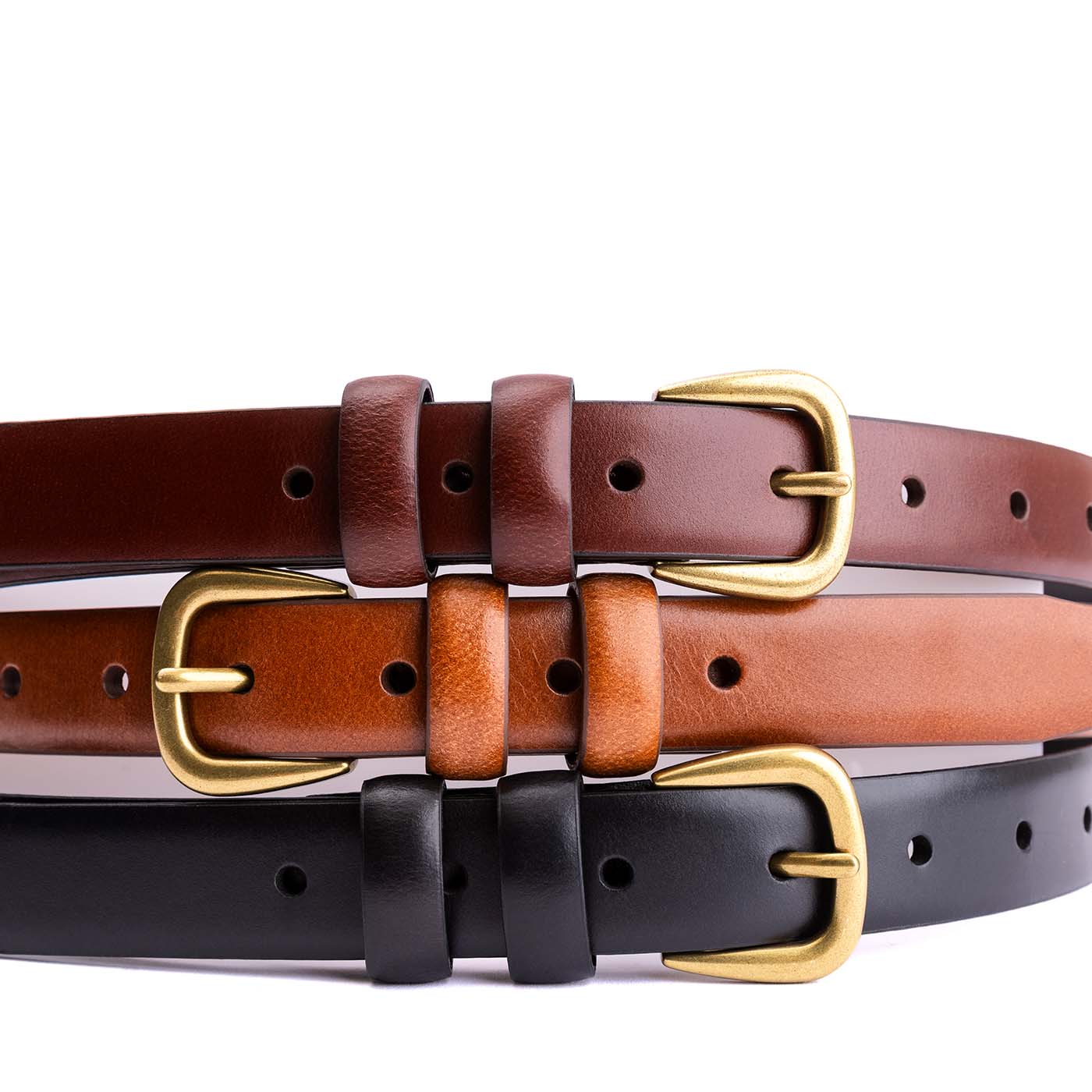 Women's Slim Double Loop Leather Belt - Image 7