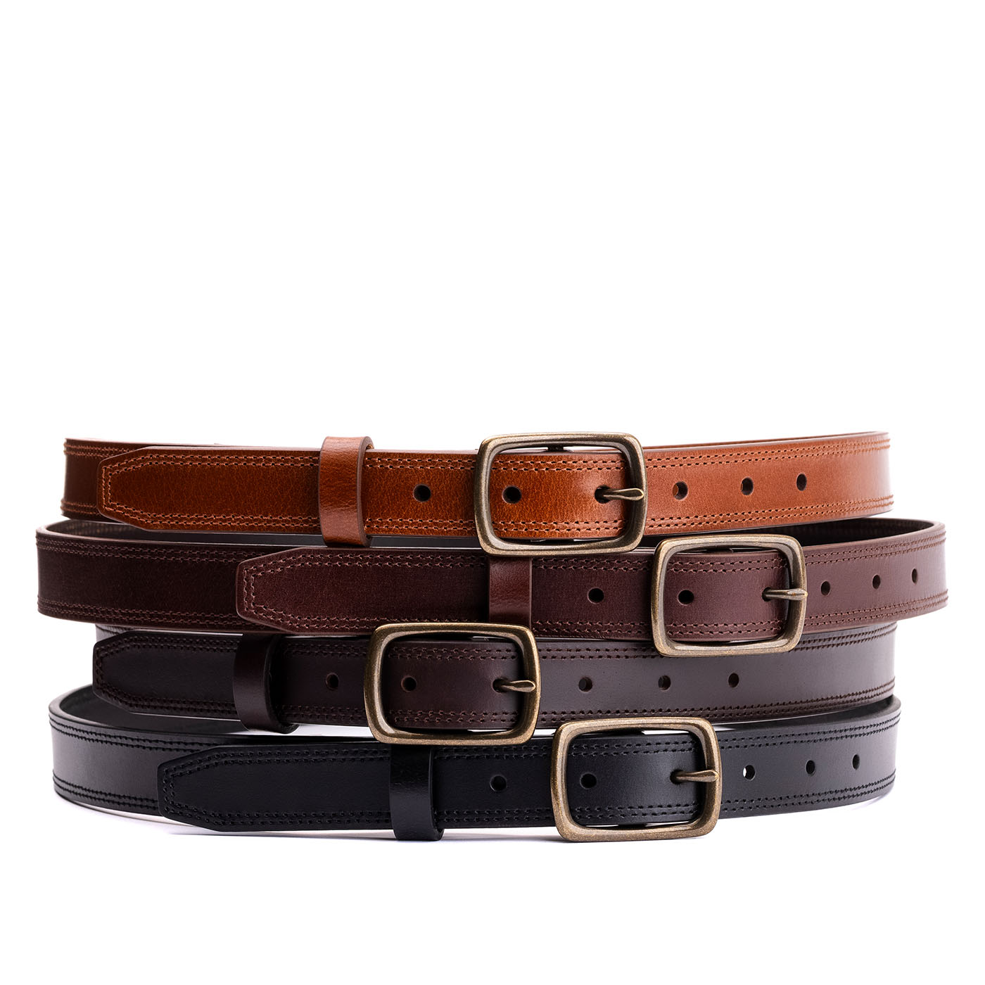 Women's Slim Double Stitch Leather Belt - Image 2